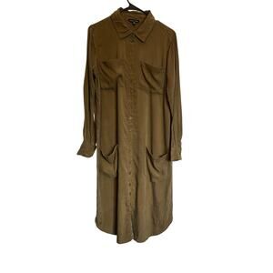 Universal Standard Rhea Cupro Shirt Dress Olive Green Pocket Utility Long Sleeve